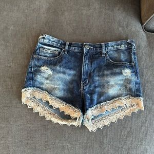 Free People Lace Lined Size 28 Denim Jean Shorts